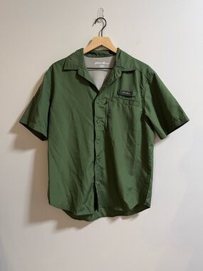 Eddie Bauer Olive Short-Sleeve Button-Down Casual Shirt
